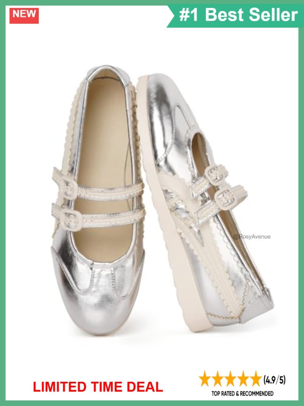 Faux Leather Mary Jane Ballet Flats Scalloped Trim Buckle Sneakers